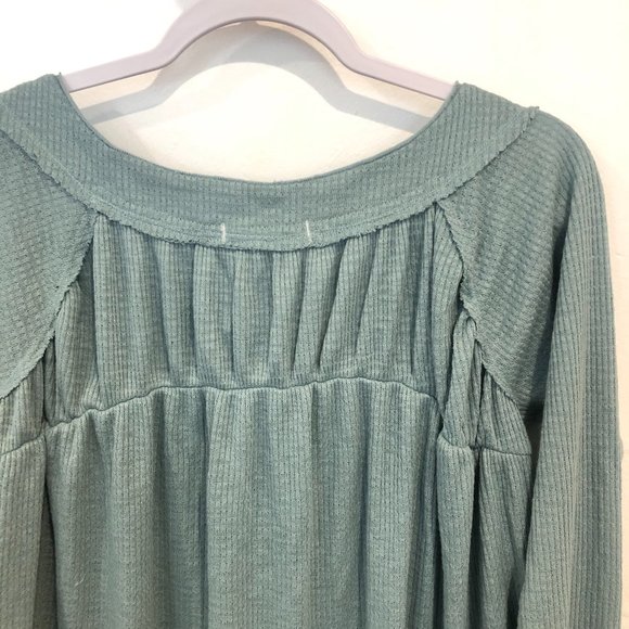 Free People Button Ribbed Oversize Sage Shirt Top - Picture 7 of 9